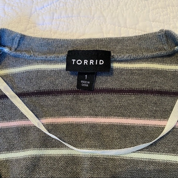 Torrid Pastel Stripe & Gray Button Front Boyfriend Cardigan - 1X - Picture 6 of 14